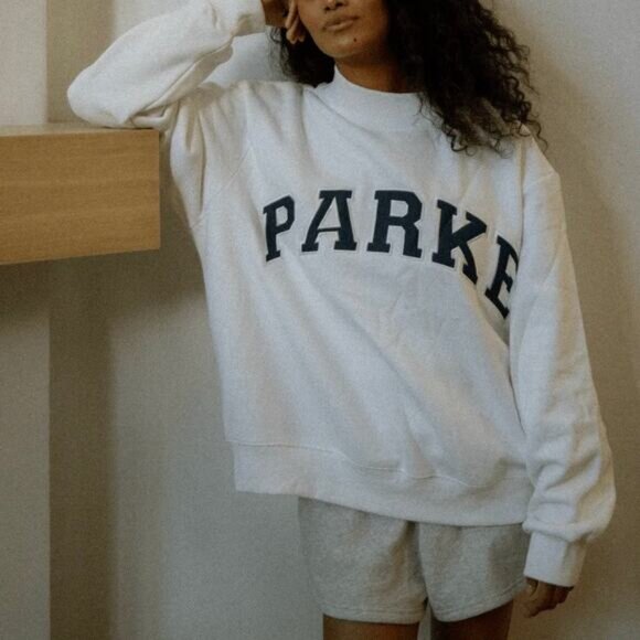 Parke Logo Mockneck Sweatshirt NEW Varsity White Dark Grey Pullover Large XL - Picture 1 of 4